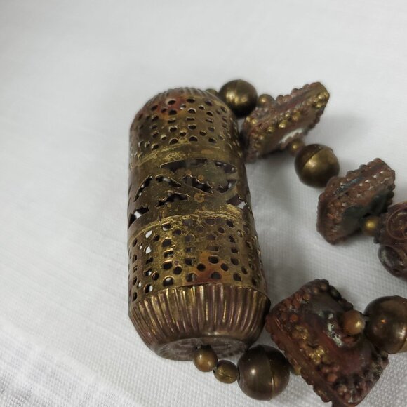 Vintage Unique Brass Metal Large Ornate Beading Necklace - Picture 5 of 14